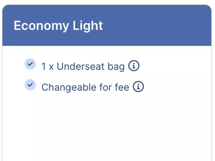 There are three fare classes for each cabin, each offering different amenities, including Light, Classic, and Plus. In economy, light offers one free underseat bag with maximum dimensions of 17 x 14 x 8 inches. A carry-on will cost $25 one-way.