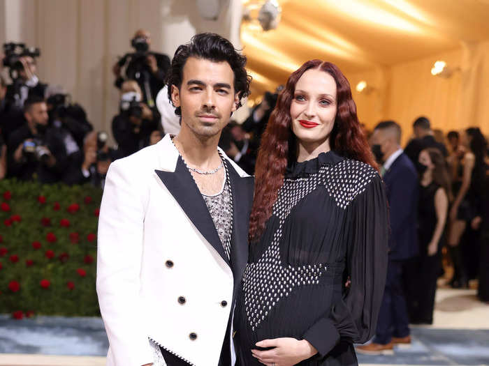Joe Jonas and Sophie Turner coordinated in black-and-white outfits for the Met Gala.