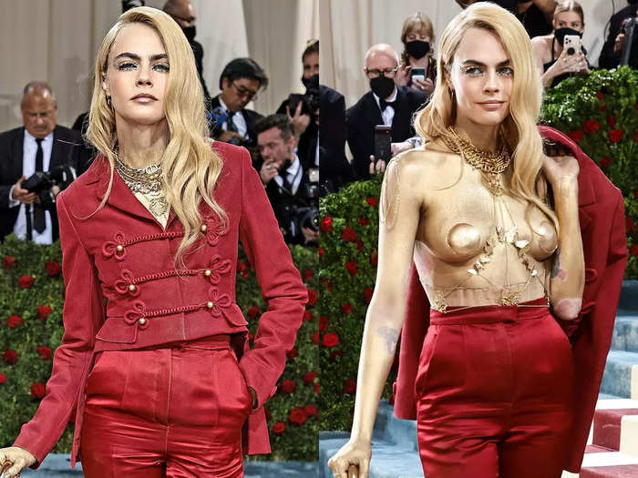 Cara Delevingne painted her body gold.