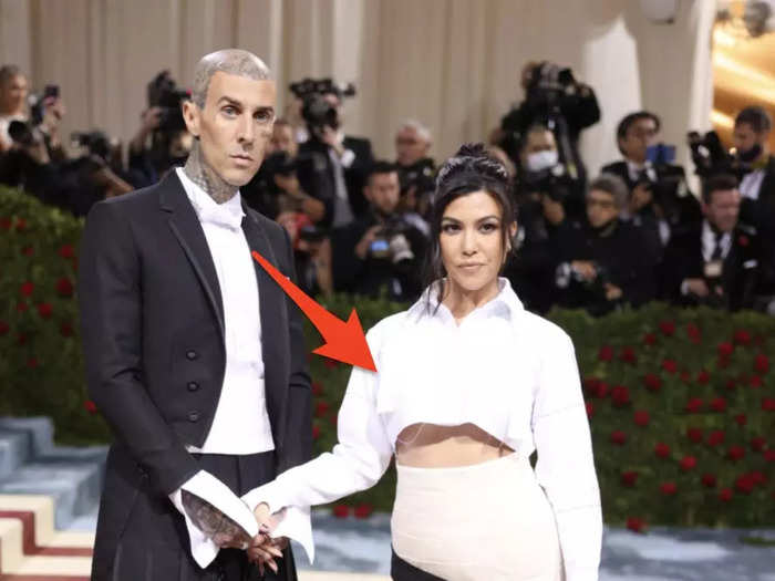 Travis Barker and Kourtney Kardashian wore matching skirts.