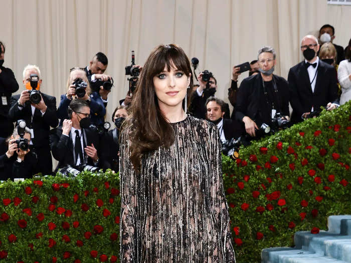 The actress wore her most daring Met Gala look to date this year. She walked the 2022 red carpet in a see-through catsuit made from black lace. The Gucci design also had sparkling-silver fringe attached from top to bottom.