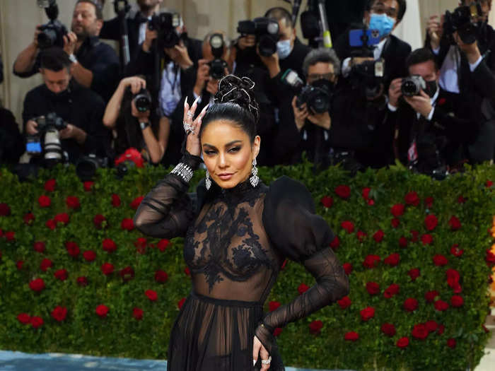 Vanessa Hudgens brought the drama in a sheer black gown with puffed sleeves.