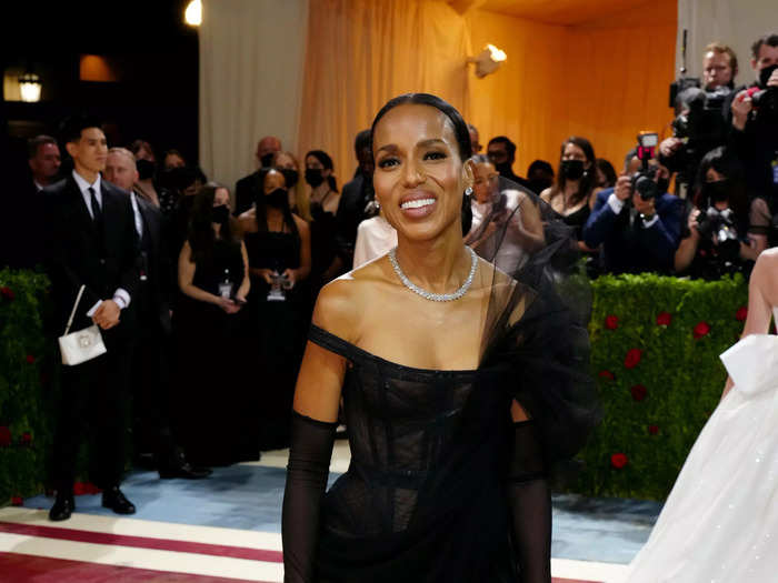 Kerry Washington wore a black, off-the-shoulder sheer gown.