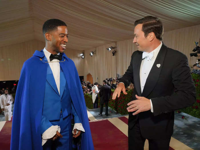 Kid Cudi and Jimmy Fallon chatted at the top of the famous museum stairs.