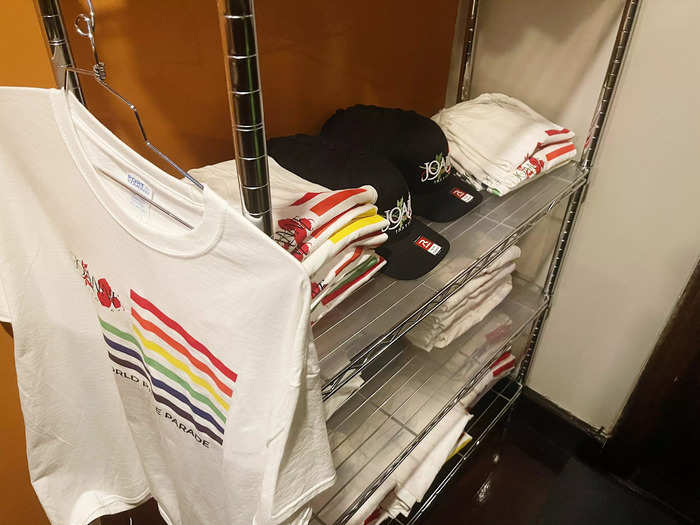 When I walked in the restaurant, I noticed there was a stack of pride-themed T-shirts and Joanne Trattoria hats for sale.