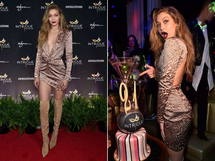 For her 21st birthday in 2016, the model wore a silky minidress with a plunging neckline and a cutout back.