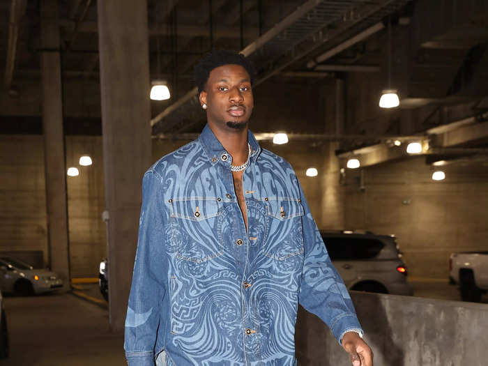 Jaren Jackson Jr. of the Memphis Grizzlies wore several stand-out looks for the playoffs, including this patterned denim set.