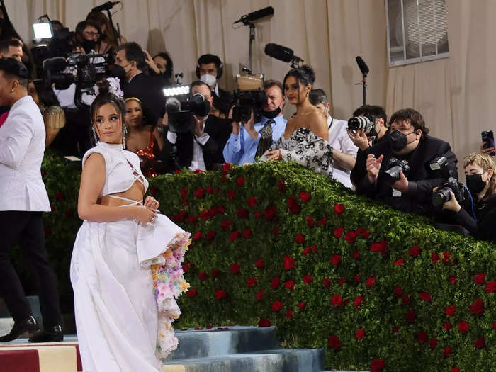 Camila Cabello went for a two-piece look with hand-painted flowers and a dramatic train.