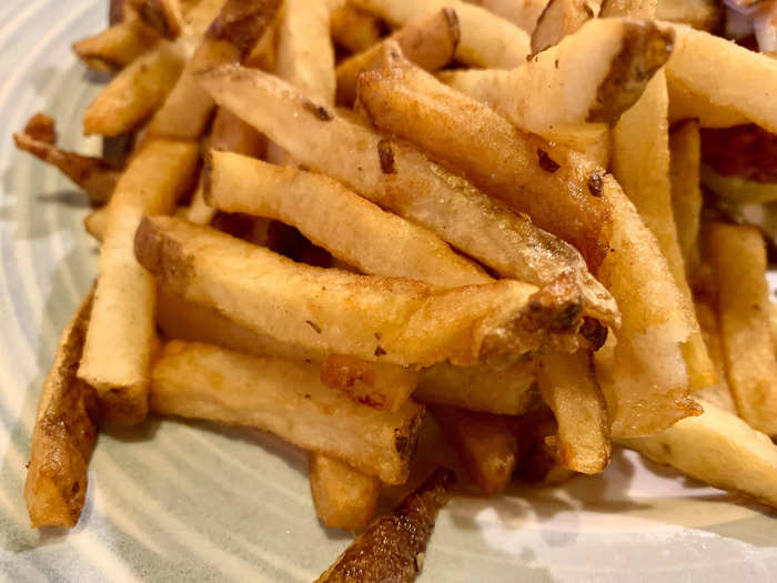 The chain offers fries and "Chalet fries," which come with extra seasoning. I