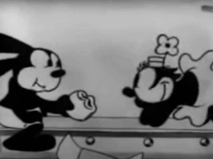 Billy and Tommy are watching an Oswald the Lucky Rabbit cartoon on a TV when we first see them.