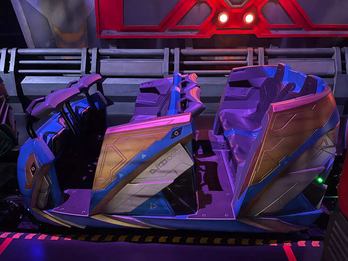 Riders cruise through the galaxy aboard Starjumpers.