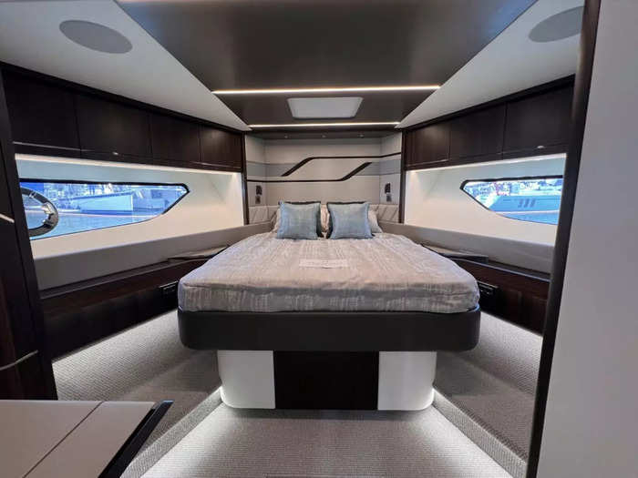 The yacht has three cabins – although a fourth can be added – and three en-suite bathrooms, according to Sunseeker.