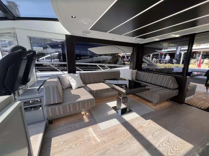 The yacht, worth nearly $3.5 million, also features open-plan living, as well as a mechanism that allows the cockpit door to be lowered into the base of the yacht, according to Sunseeker.