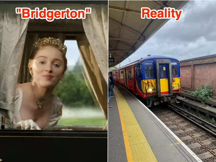 While characters in "Bridgerton" arrive at the palace in horse-drawn carriages, I arrived in a regular old train carriage.