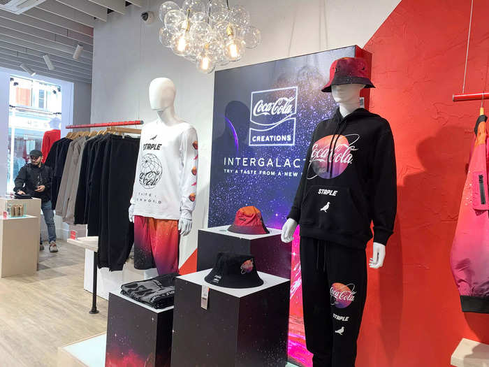 The pop-up shop is also selling a limited edition "Intergalactic" clothing range. The space-themed range also extends to Coca-Cola drinks and was inspired by the soda