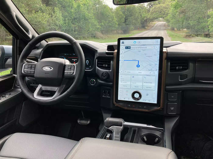 Lariats come with a large, 15.5-inch touchscreen that controls the radio, climate controls, navigation, drive modes, and other features. The manual volume knob built in is a nice touch.