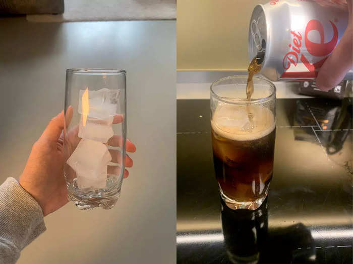 Then I filled a glass with ice and poured in my Diet Coke.