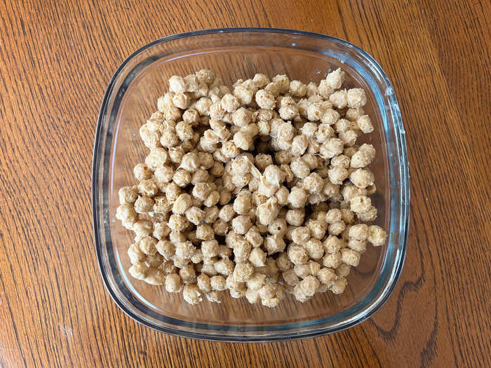 After the mixture hardened on the cereal to my liking, I put the final snack in a container that came with an airtight lid.