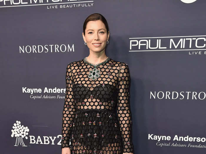 Biel rocked a netted dress with gobs of crystals over black undergarments to a red carpet event in 2017.