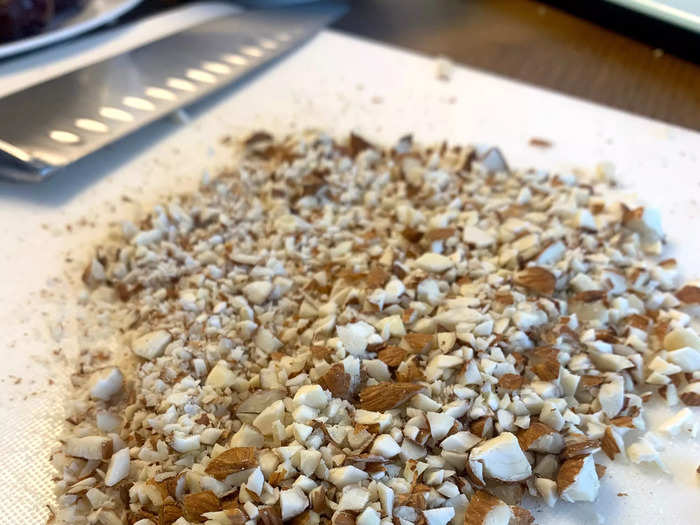 On top of chopping way too many almonds than I needed, the crumbly pieces got absolutely everywhere.