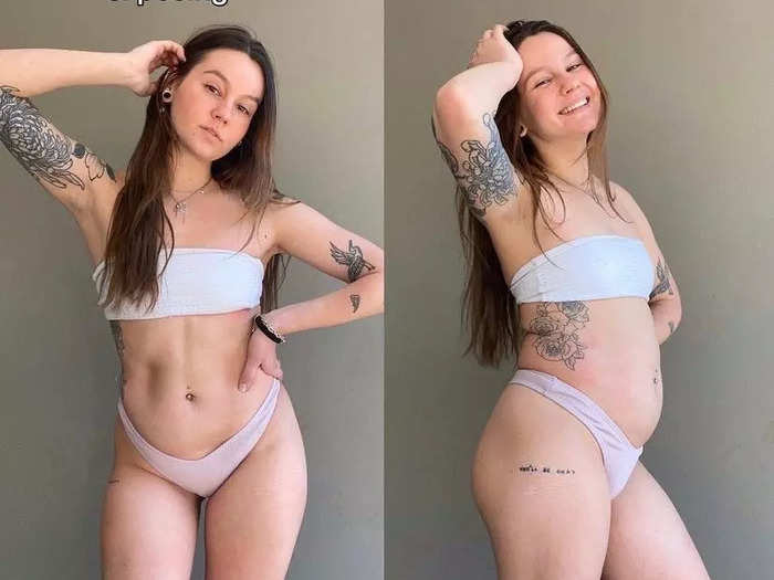 A content creator shares side-by-side images of her body while she