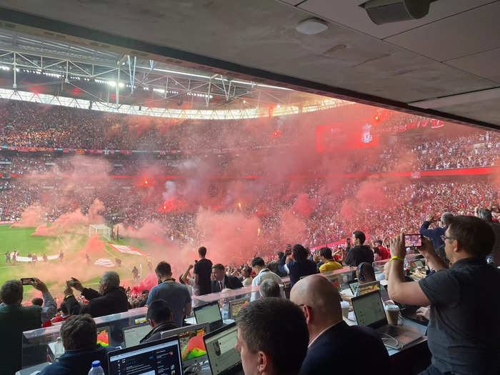 After the winning spot kick, red flares erupted from the West Stand.