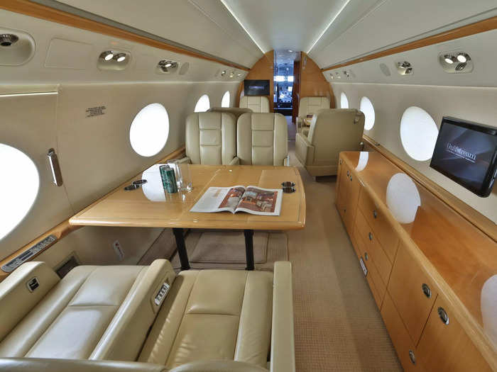 The plane has four living areas and seats up to 19 passengers.