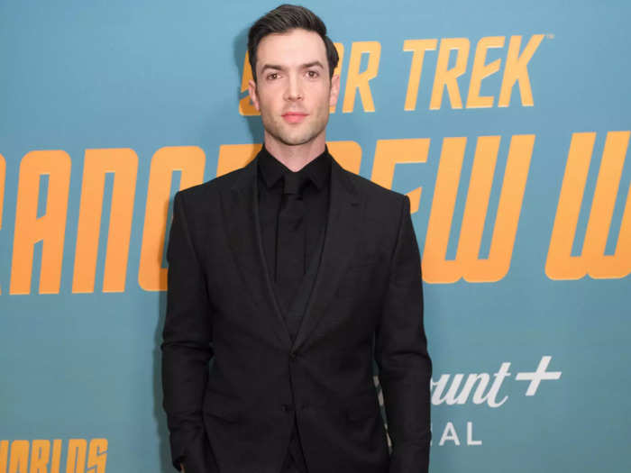 Ethan Peck wears a wig, fake eyebrows, and fake ears to match the well-known image of Spock.