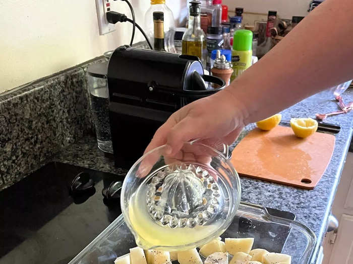 Then just pour the lemon juice over your potatoes …