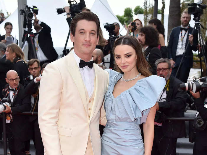 Miles Teller and Keleigh Sperry stood side by side in classic red-carpet looks.