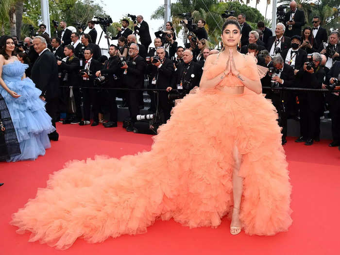 Malvika Sitlani stood out at the screening in a vibrant two-piece covered in ruffles.