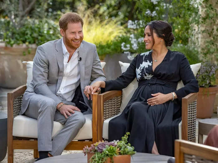 Markle and Harry held hands during their tell-all interview with Oprah Winfrey, which aired on March 7, 2021.