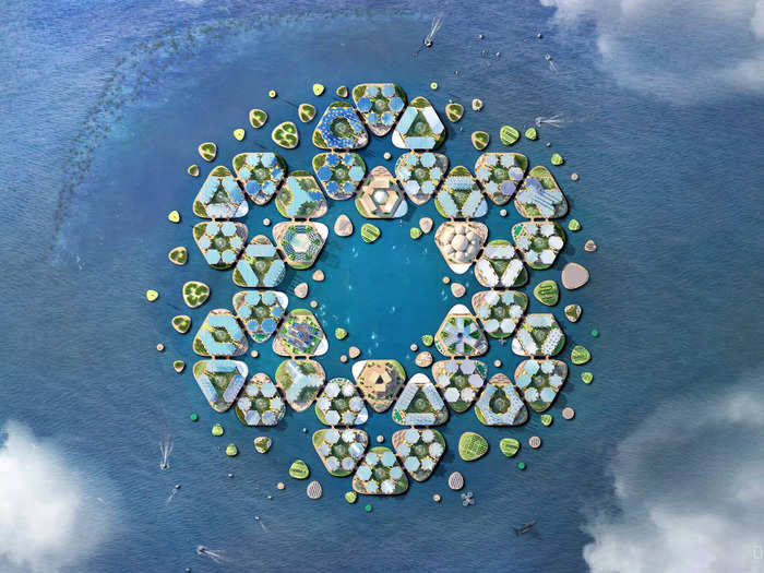 The prototype for the floating city can accommodate 12,000 residents, but because the platform is modular, it could be scaled up to house as many as 100,000 people. When scaled up, the platforms will be arranged in a hexagonal shape inspired by honeycombs.