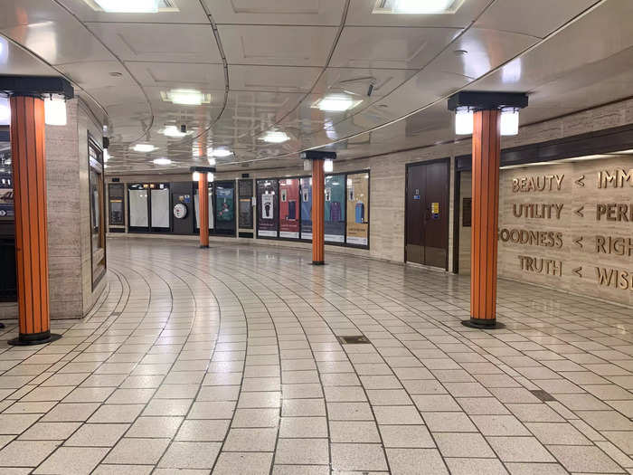 The pillars are still a prominent part of the ticket hall today.