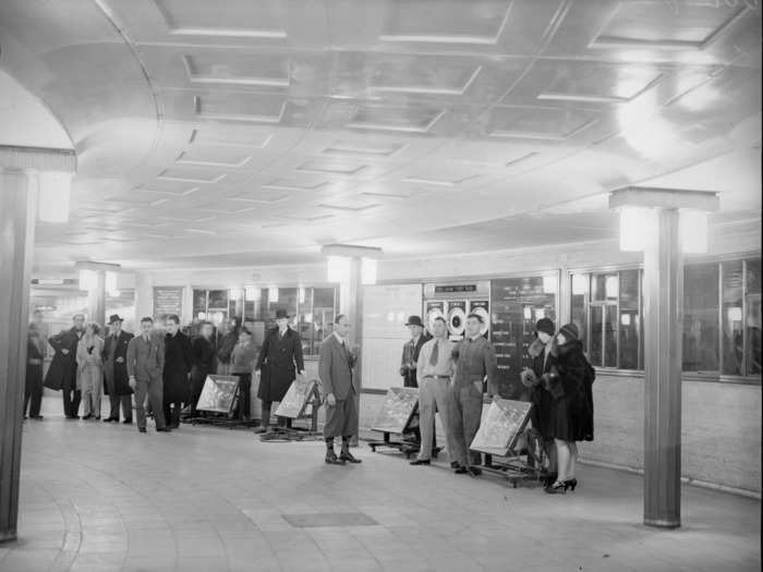 Piccadilly Circus was then the largest underground station in London. It was built with 54 steel columns dotted around the ticket hall just under ground surface level ...