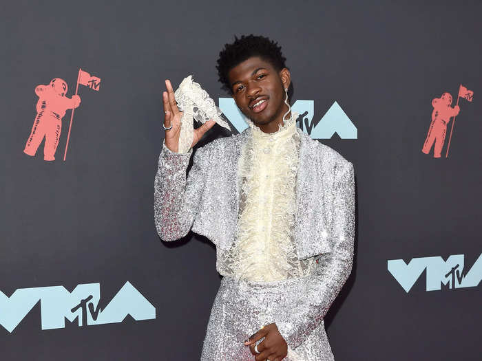Switching to more muted tones, Lil Nas X played with different textures at the 2019 MTV Video Music Awards.