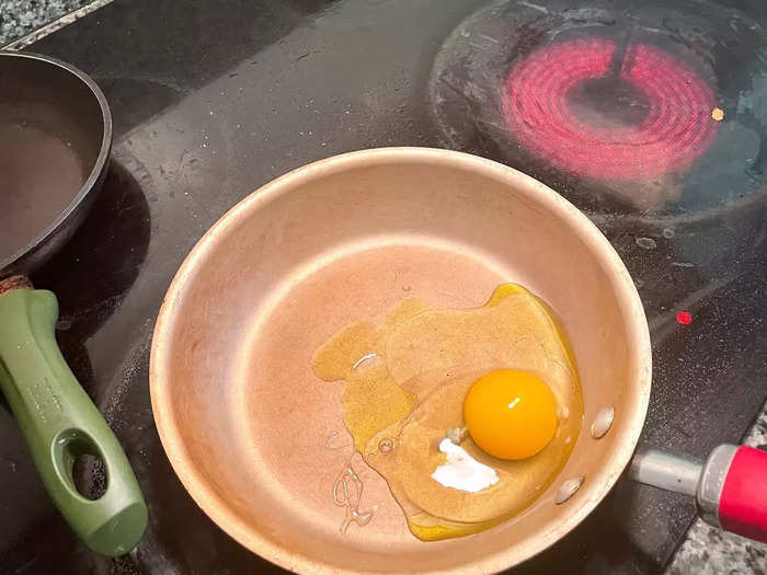 I took my pan off the heat and cracked my eggs.