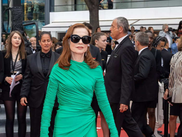 Isabelle Huppert wore a green Balenciaga look from neck to toe which was reminiscent of Kim Kardashian