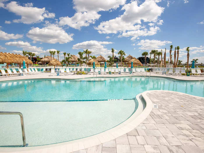 But you might need your golf cart to access the basketball court and second pool, which are separate from this main leisure area.