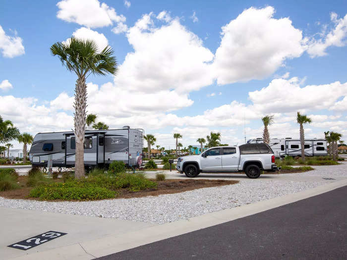 The basic RV site can accommodate all vehicle sizes and includes a grill, hookups, and a picnic table …