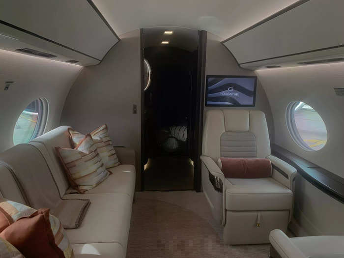 The aircraft also had a private room with a pull-out divan and an additional seat pair.