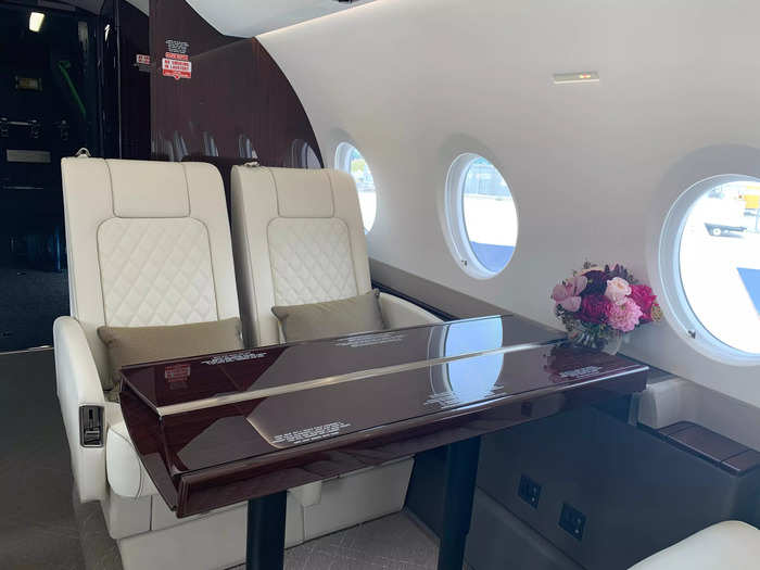 With two living areas, the plane can accommodate up to ten people and sleep up to five.