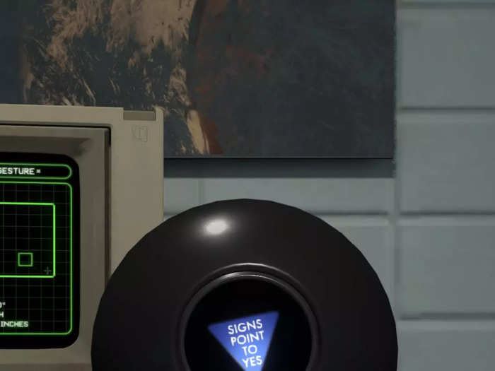 You then practice on a Magic 8 ball, which is actually super-helpful. The ball is a reference to a season four teaser.