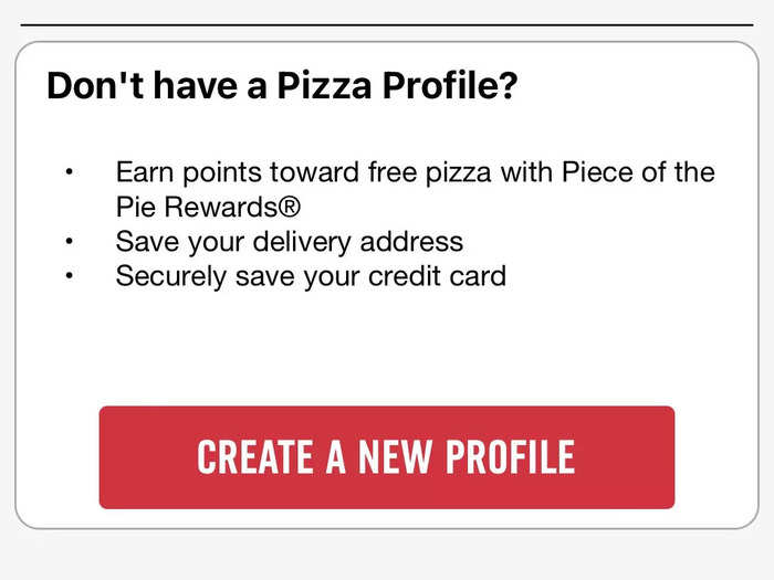 Before you can test the mind ordering app, you have to make a “Pizza Profile,” and save an “Easy Order.”