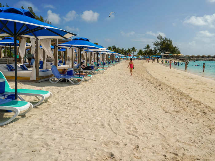 Chill Island is the place for a laid-back day on a lounge chair in the sand. It has the quietest beach on CocoCay, with no music. It