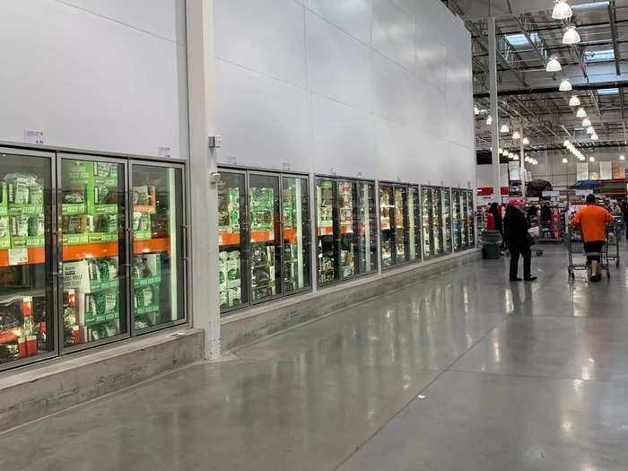 Remaining aisles on the far side of the store are dedicated to freezers with entrees and desserts, and pantry goods in bulk.