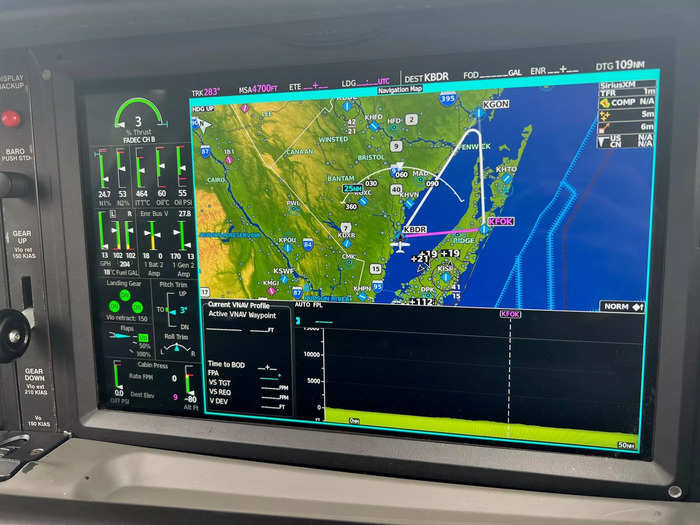 For the 30-minute demo, we flew from Bridgeport to Groton, Connecticut, then over Long Island, and back. We inputted the routing on the ground and got clearance from air traffic control before taking off.