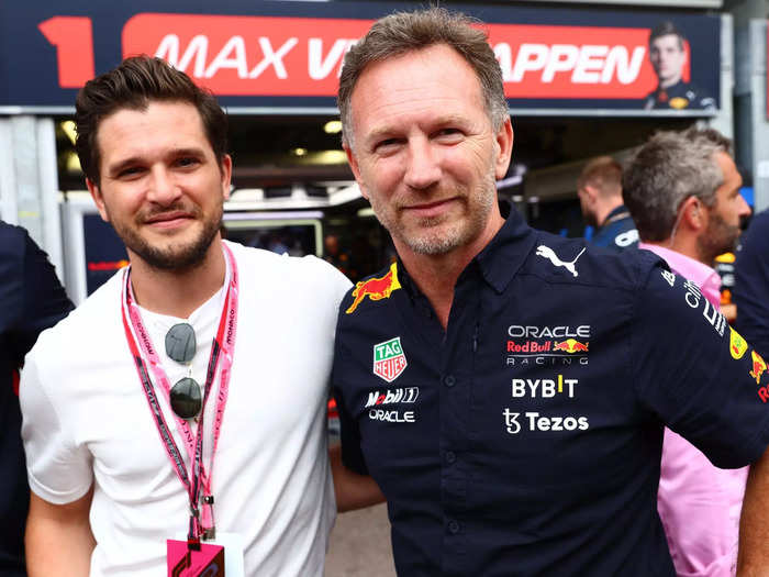 Kit Harrington, who has a brother who works for Red Bull Racing, posed with Christian Horner.