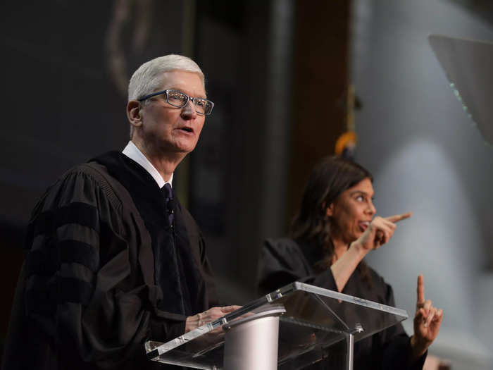 Apple CEO Tim Cook talked about personal fulfillment while addressing students at Gallaudet University, a private university in Washington, D.C., for deaf, blind, and hard of hearing students.