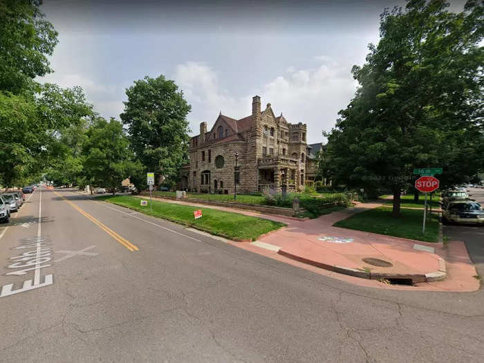 The three-story castle is located in the heart of Denver on Race Street.